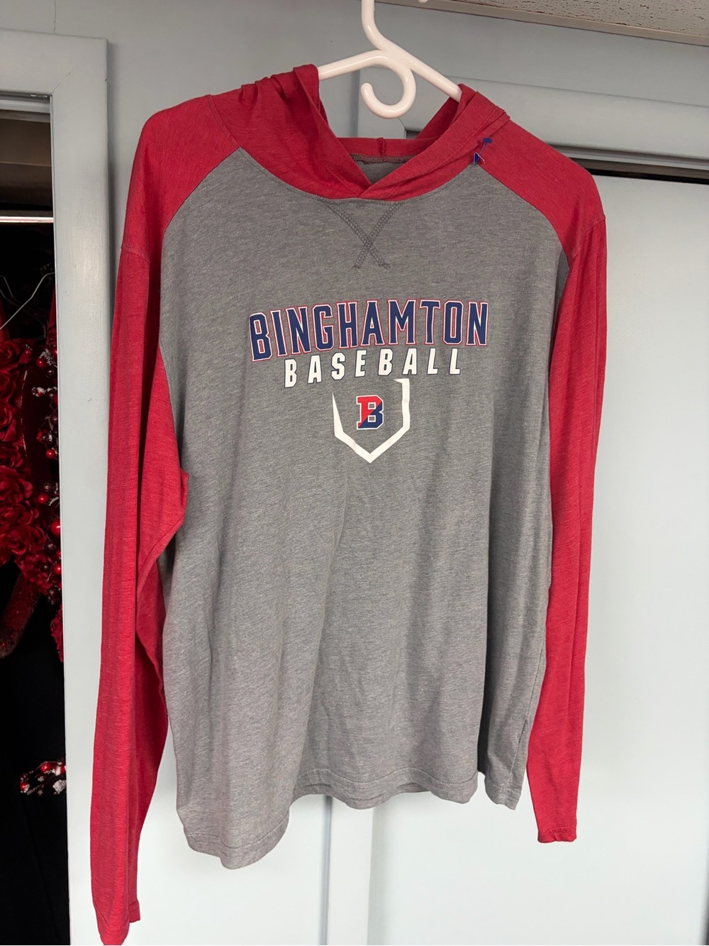 Binghamton baseball long sleeve hooded shirt adult size large